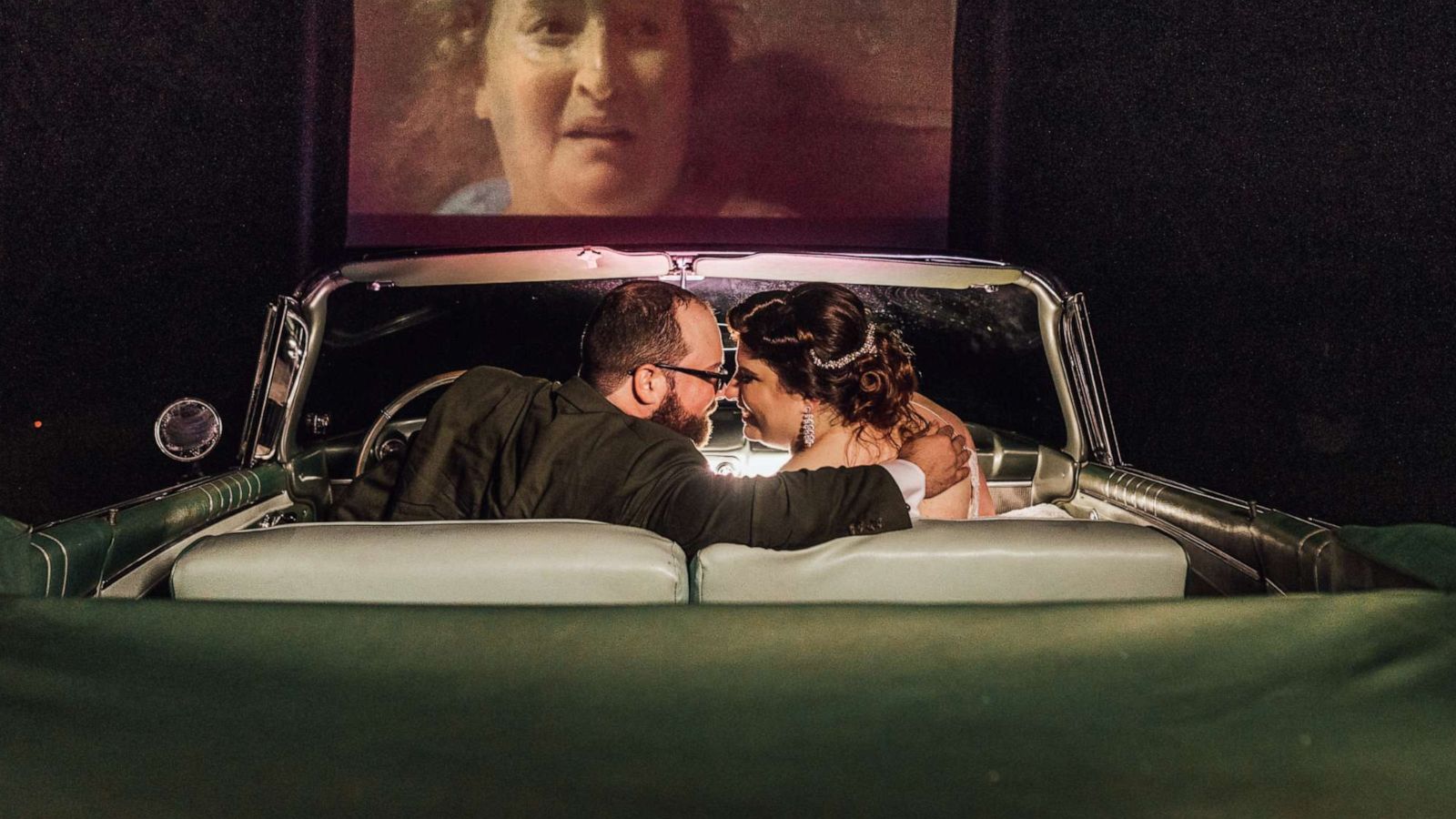 PHOTO: Rachel Borwegen and Andrew Jaworski wed last month in Belvidere, New Jersey. The party, photographed by Abigail Gingerale photography, was complete with a drive-in movie, "Twister," under the stars.