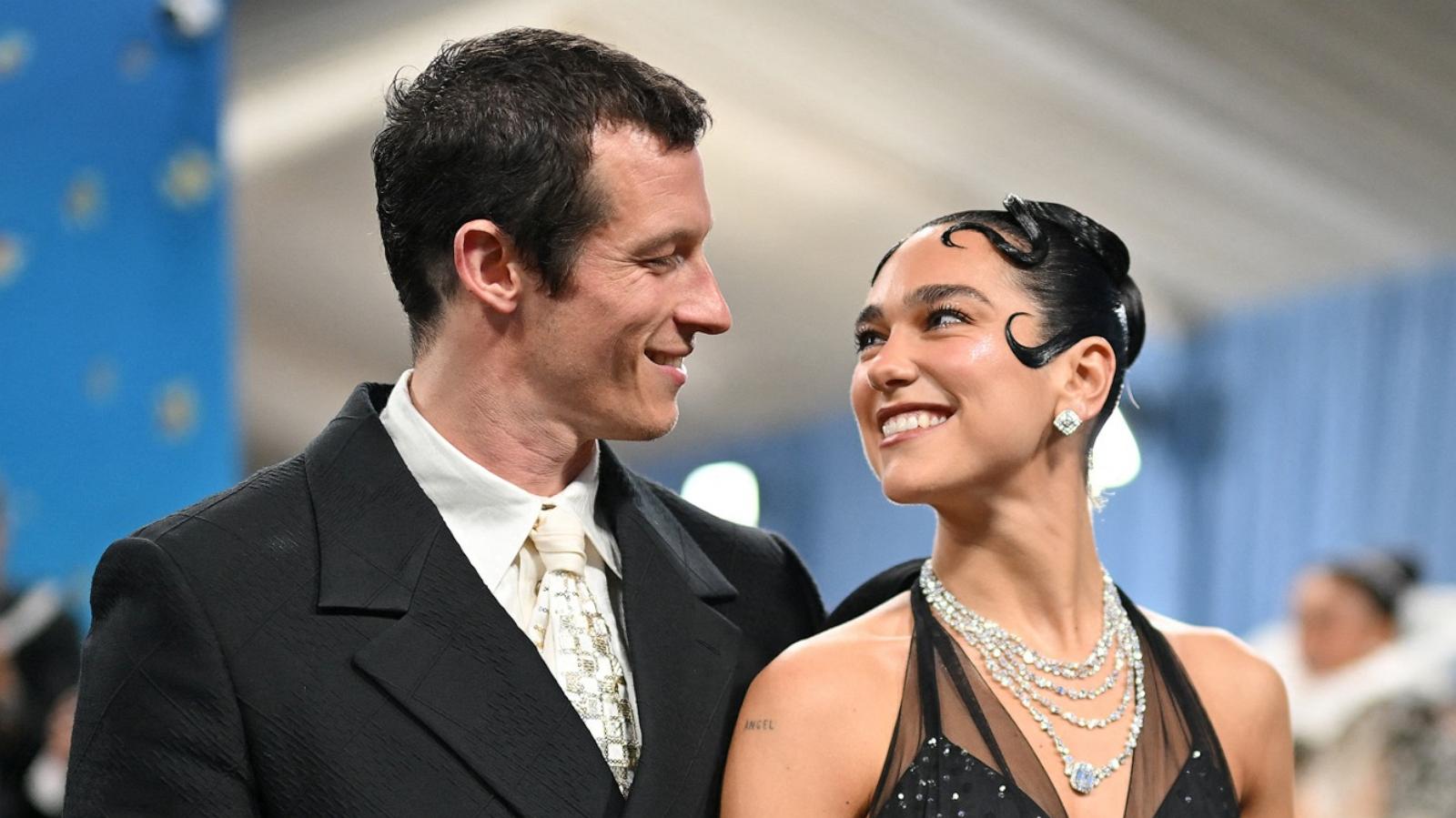 PHOTO: Dua Lipa and Callum Turner arrive for the 2025 Met Gala at the Metropolitan Museum of Art, May 5, 2025, in New York.