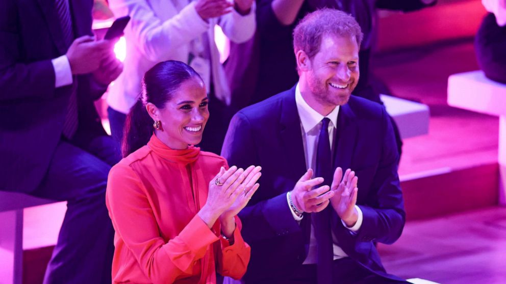 PHOTO: Meghan, Duchess of Sussex and Prince Harry, Duke of Sussex clapping during the Opening Ceremony of the One Young World Summit 2022 at The Bridgewater Hall, Sept. 5, 2022 in Manchester, England. 