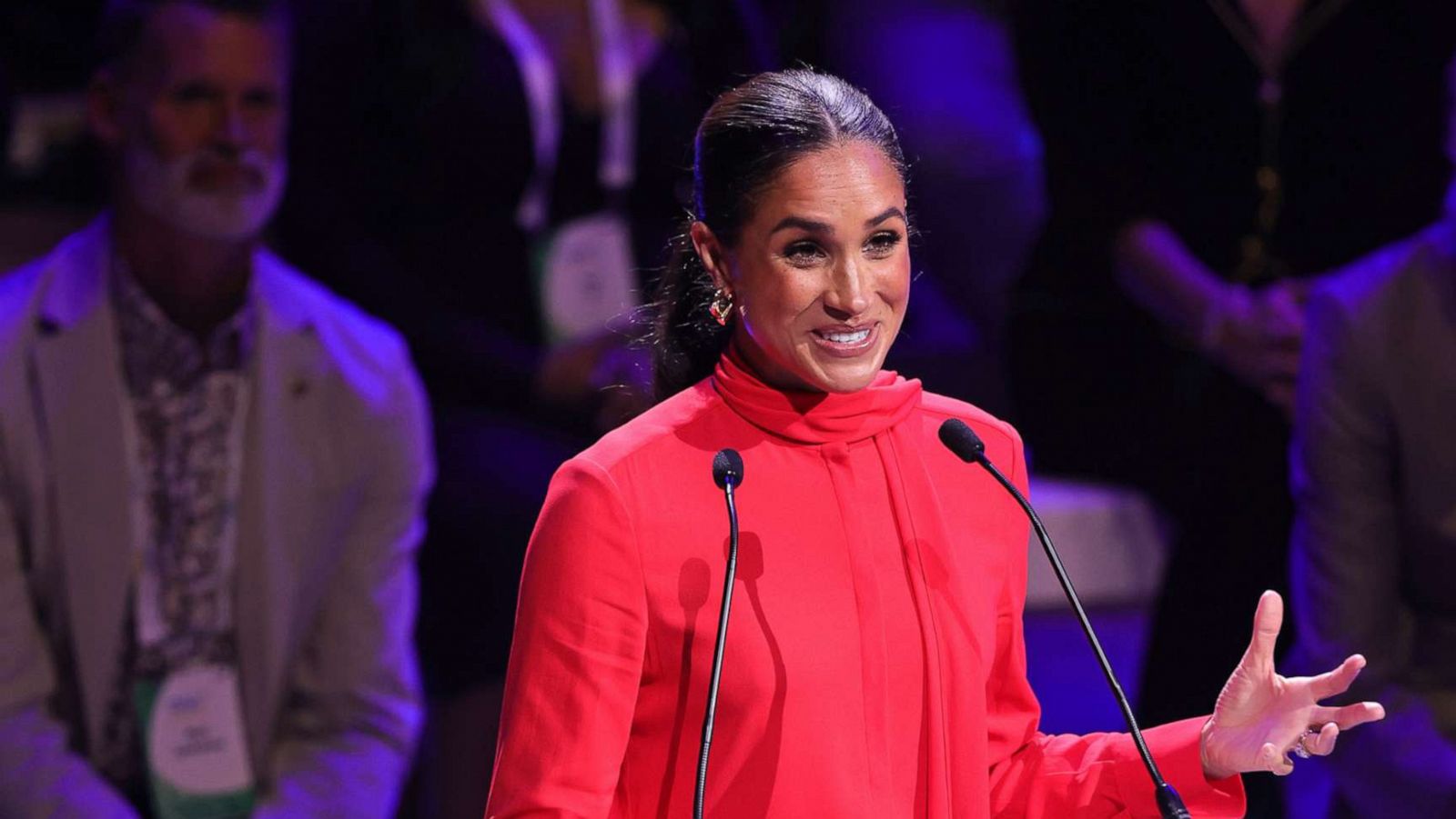 PHOTO: Meghan, Duchess of Sussex makes the keynote speech during the Opening Ceremony of the One Young World Summit 2022 at The Bridgewater Hall, Sept. 5, 2022, in Manchester, England.