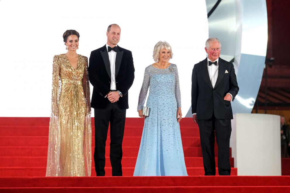 PHOTO: Catherine, Duchess of Cambridge, Prince William, Duke of Cambridge, Camilla, Duchess of Cornwall and Prince Charles, Prince of Wales attend the World Premiere of 'No Time To Die,' Sept. 28, 2021 at Royal Albert Hall in London.