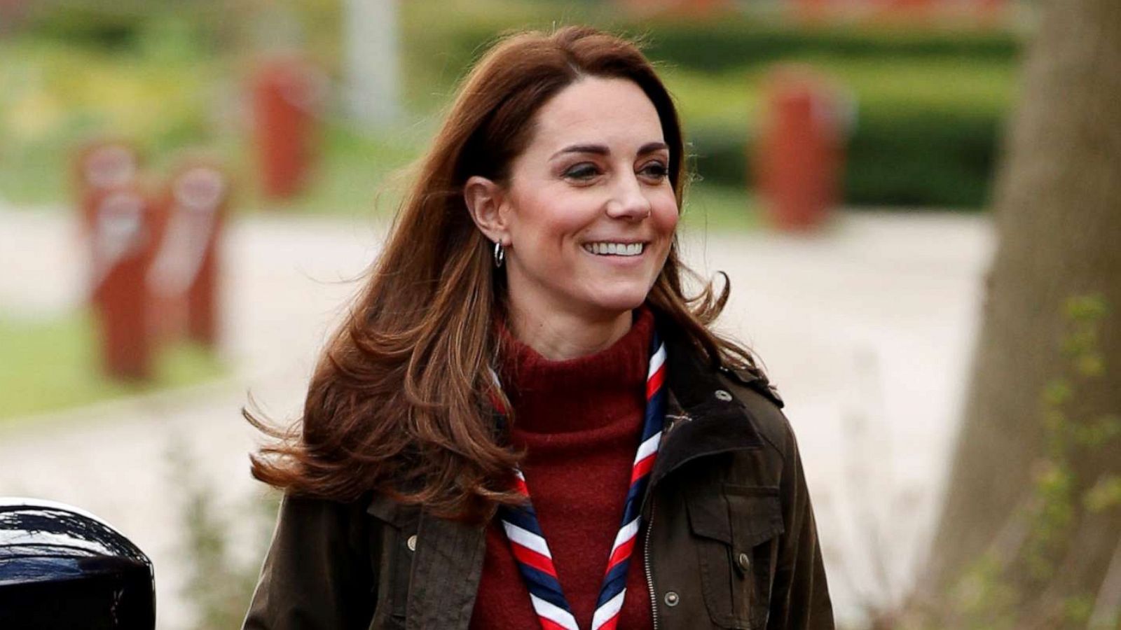 PHOTO: Britain's Catherine, Duchess of Cambridge, arrives at the Scouts' headquarters in Gilwell Park, Essex, Britain, March 28, 2019.