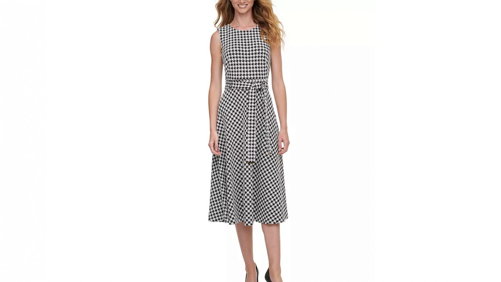 PHOTO: Calvin Klein Houndstooth A-Line Dress sold by Macy's.