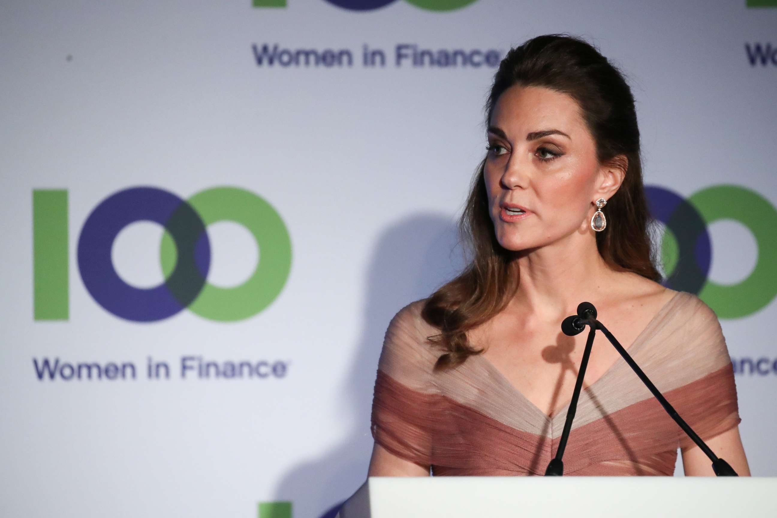 PHOTO: Catherine, Duchess of Cambridge, patron of 100 Women in Finance's Philanthropic Initiatives, attends a gala dinner in aid of Mentally Healthy Schools at the Victoria and Albert Museum, Feb. 13, 2019 in London.