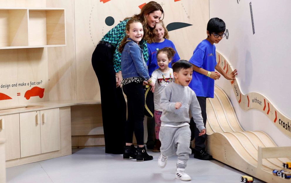 PHOTO: Britain's Catherine, Duchess of Cambridge, plays with children as she visits Thinktank, Birmingham Science Museum, in Birmingham, England, Jan. 21, 2020.