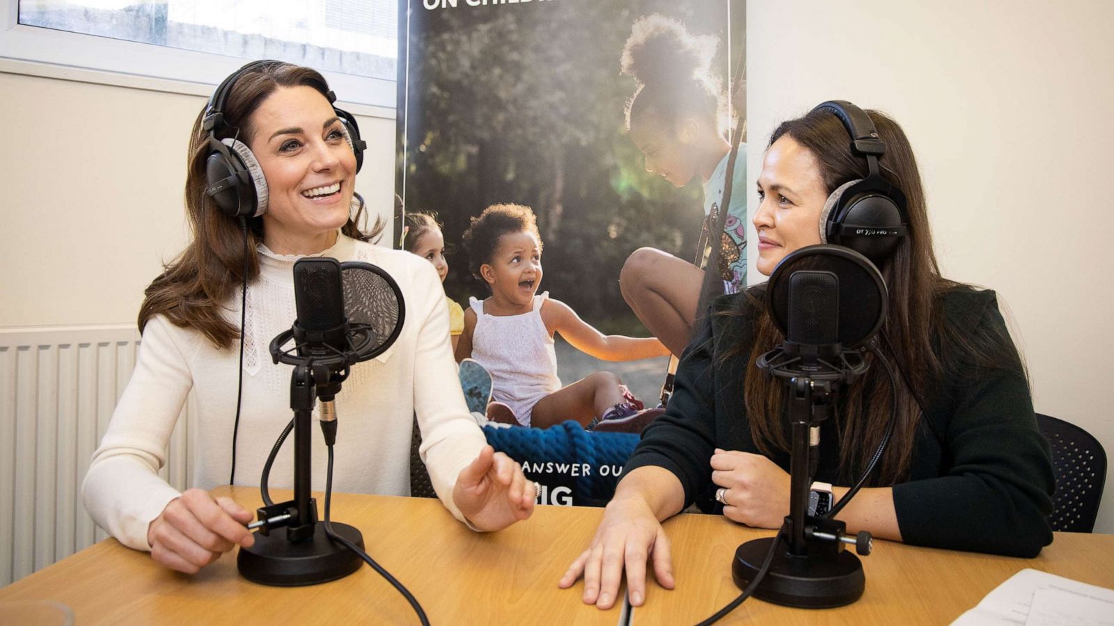 PHOTO: The Duchess of Cambridge speaks with Giovanna Fletcher, host of the "Happy Mum, Happy Baby" podcast.