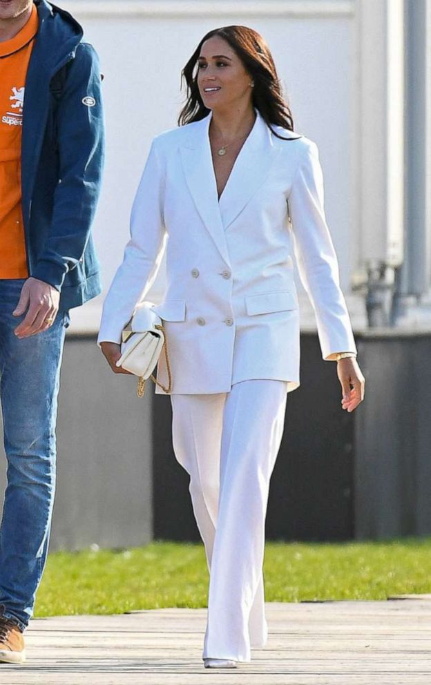 PHOTO: Meghan, Duchess of Sussex, and Prince Harry (not pictured) arrive at the yellow carpet of the Invictus Games to attend the friends and family reception in The Hague, Netherlands, April 15, 2022. 