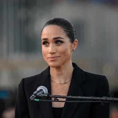 PHOTO: Meghan, the Duchess of Sussex delivers a speech in Geneva, on May 17, 2026.