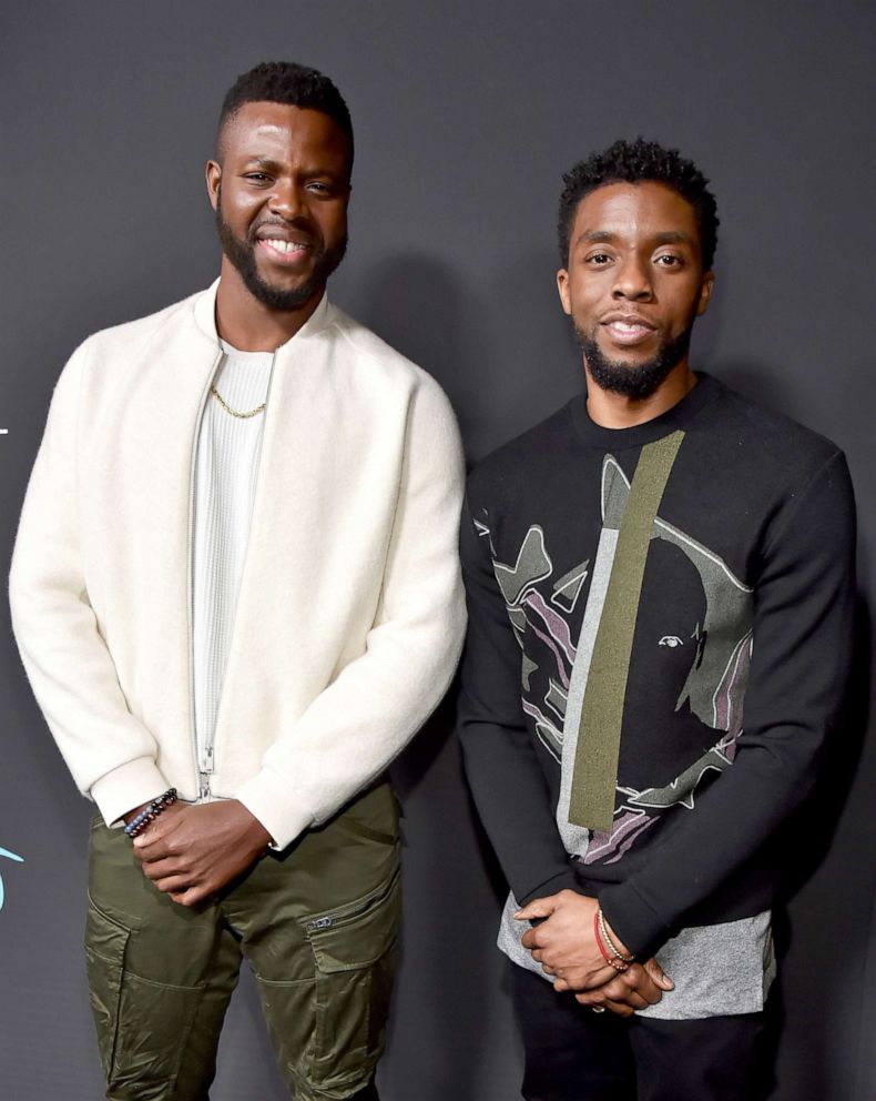 PHOTO: Winston Duke and Chadwick Boseman attend GQ's 2018 All-Stars celebration at Nomad Hotel Los Angeles, Feb. 17, 2018.