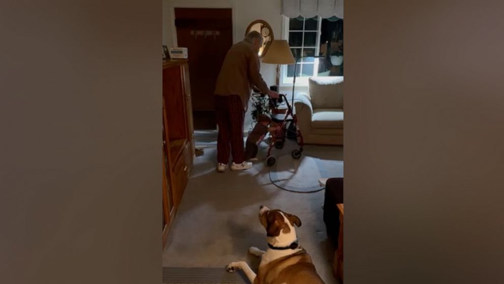 PHOTO: Jeri Giles used his walker to teach his great-granddaughter Ocean how to walk. Ocean's mom, Brianna Dukz, shared a video clip of the milestone on TikTok, where it has gone viral.