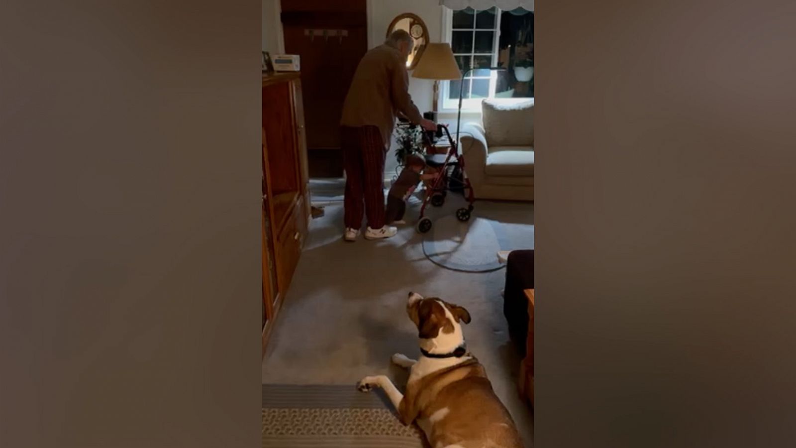 PHOTO: Jeri Giles used his walker to teach his great-granddaughter Ocean how to walk. Ocean's mom, Brianna Dukz, shared a video clip of the milestone on TikTok, where it has gone viral.