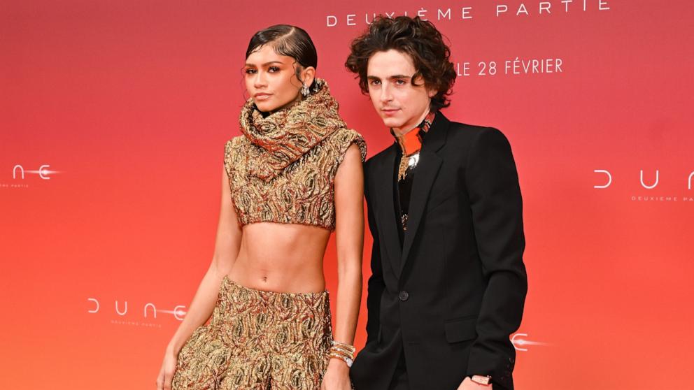 PHOTO: Zendaya and Timothee Chalamet attend the "Dune 2" Premiere at Le Grand Rex on February 12, 2024 in Paris, France.