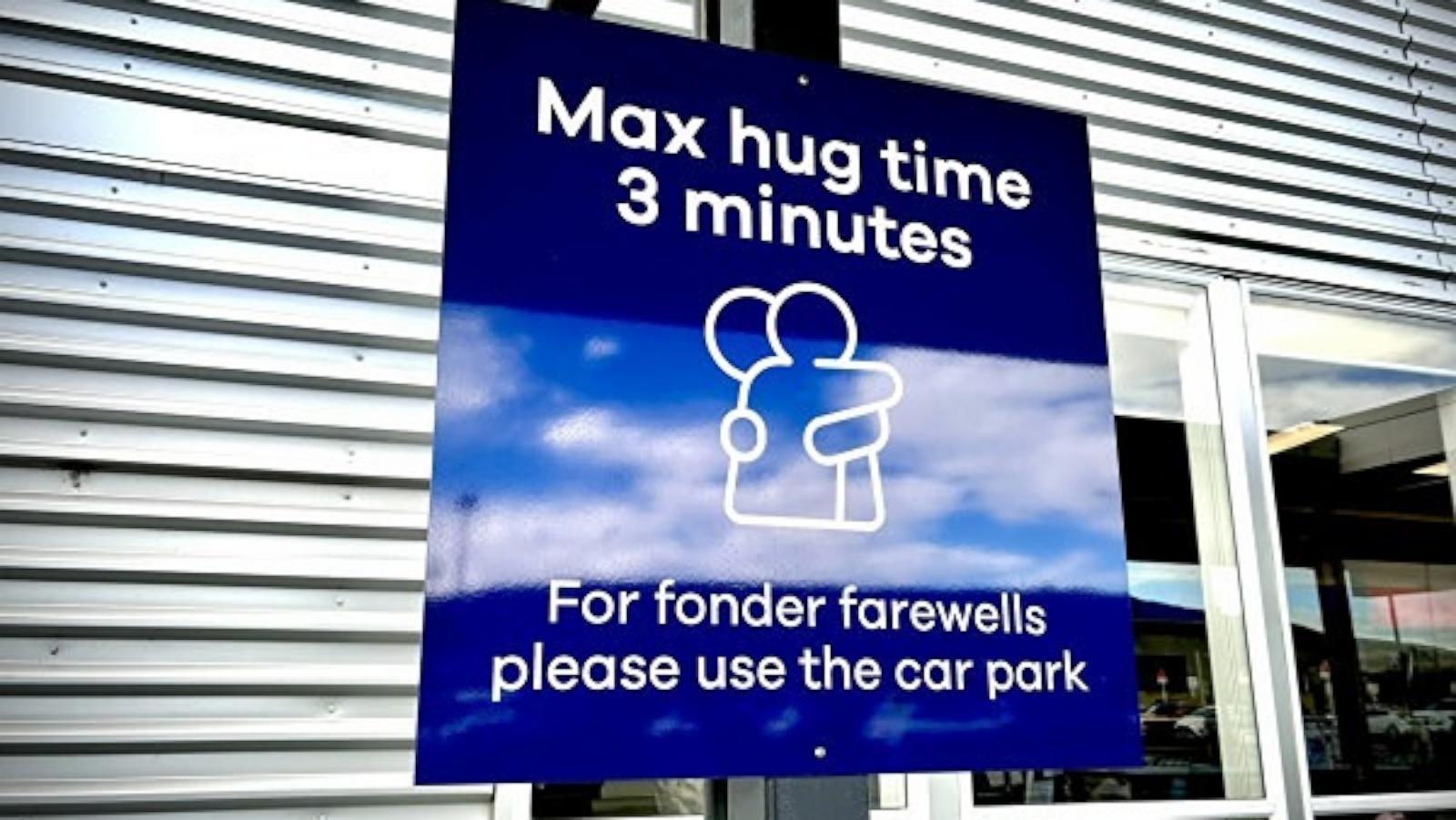 PHOTO: Dunedin Airport in New Zealand is introducing a three-minute “hug time” limit at the airport’s drop-off zone.