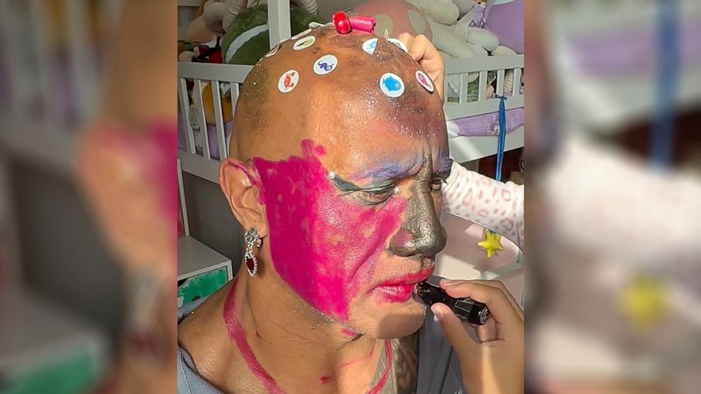 PHOTO: Dwayne Johnson shared a video of himself getting a makeover from daughters on Instagram.