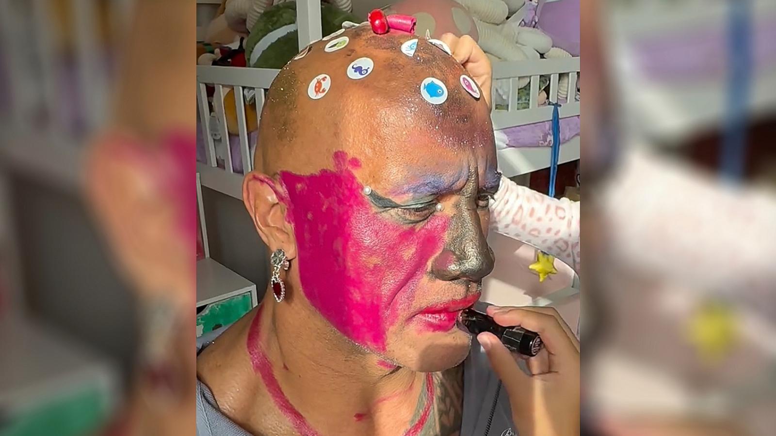 PHOTO: Dwayne Johnson shared a video of himself getting a makeover from daughters on Instagram.