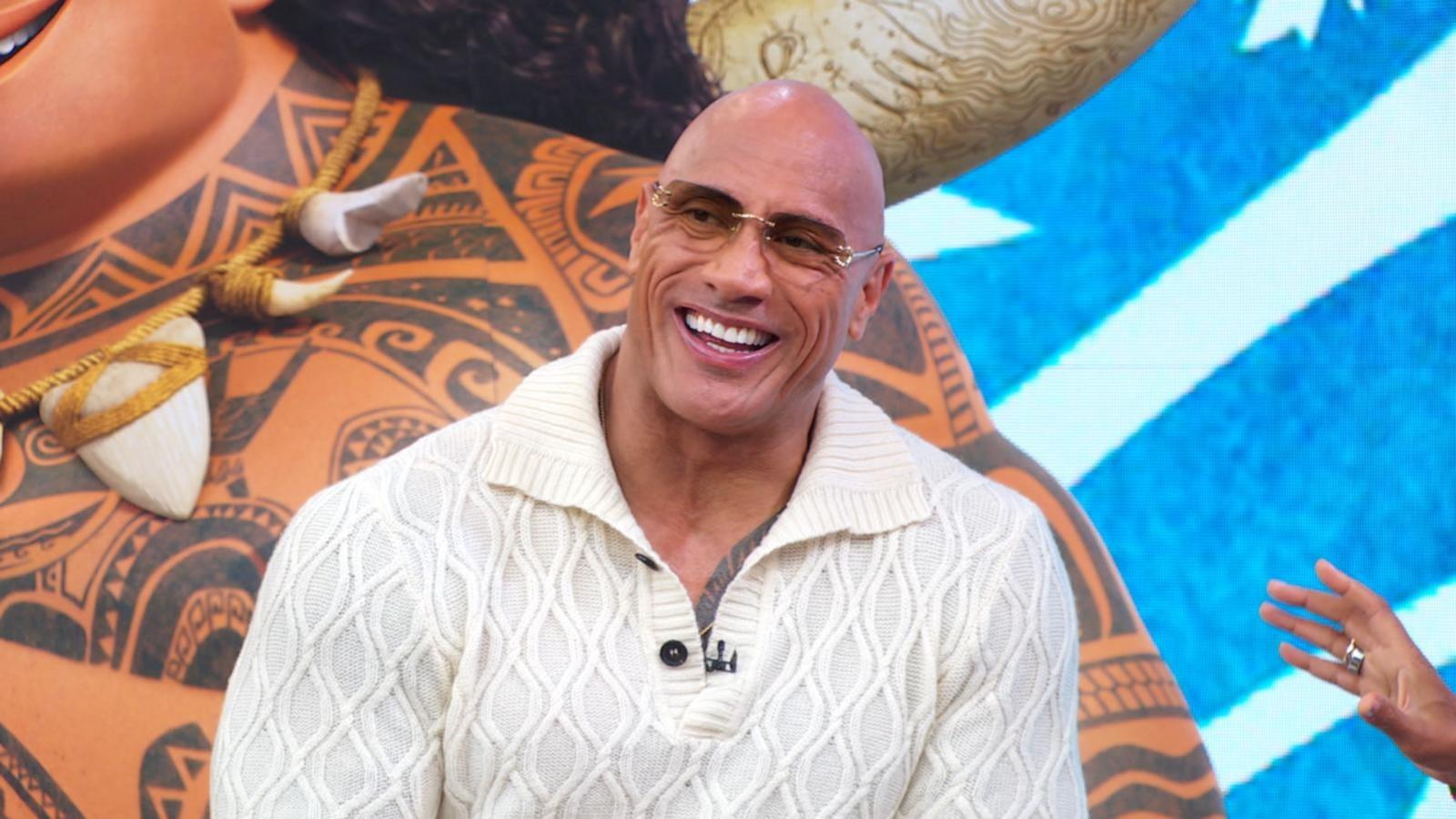 PHOTO: Dwayne Johnson, voice of Maui in Disney's new movie, Moana 2, appears on Good Morning America, Nov. 11, 2204.