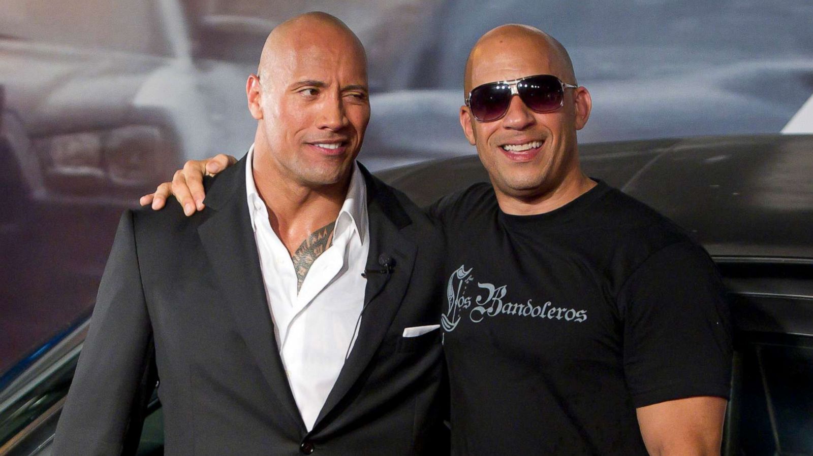 PHOTO: Dwayne Johnson (The Rock) and Vin Diesel pose for photographers during the premiere of the movie "Fast and Furious 5" on April 15, 2011 in Rio de Janeiro.