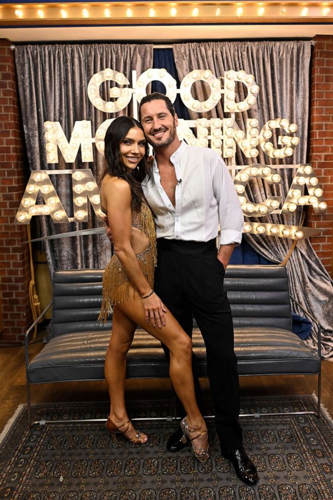 PHOTO: "Dancing with the Stars" pros Val Chmerkovskiy and Jenna Johnson are seen backstage at "Good Morning America."