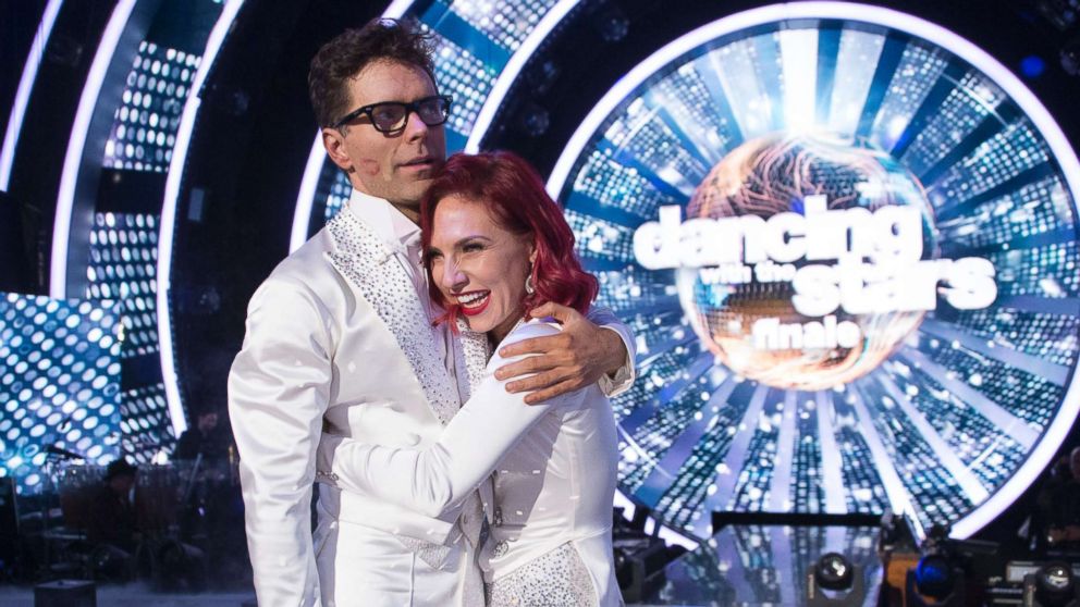 PHOTO: Bobby Bones and Sharna Burgess react after winning the trophy on the season finale of "Dancing with the Stars," Nov. 19, 2018.