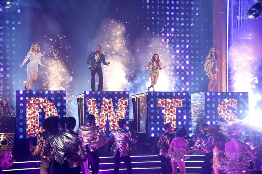 PHOTO: The four finalists, from left, Lauren Alaina, Kel Mitchell, Ally Brooke and Hannah Brown, dance during the opening number on the finale of the 2019 season of "Dancing with the Stars."