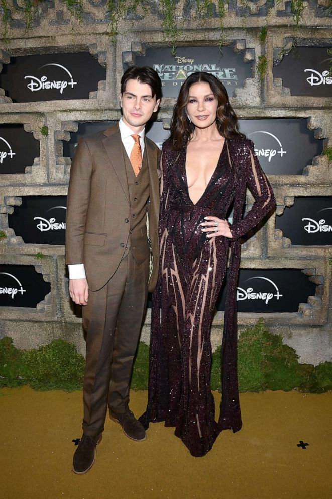 PHOTO: Dylan Michael Douglas and Catherine Zeta-Jones attend the premiere of Disney+ Original Series "National Treasure: Edge Of History" at El Capitan Theatre, Dec. 5, 2022, in Los Angeles. 