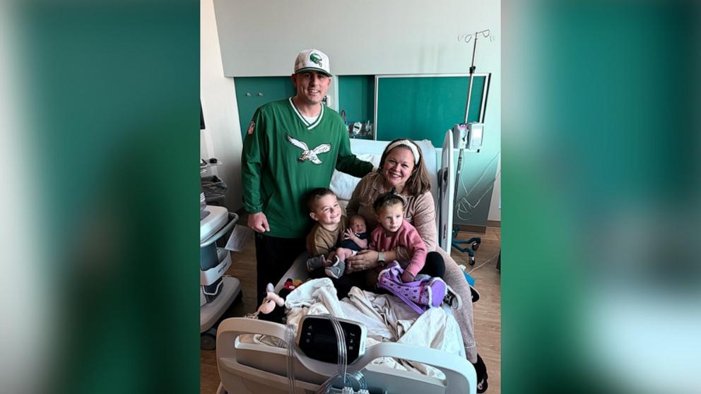 PHOTO: Phil and Alyssa Carr of Hammonton, New Jersey, longtime Philadelphia Eagles fans, welcomed a baby boy – Jack Joseph Carr – on Feb. 9, 2025, the same day the Eagles won Super Bowl LIX.