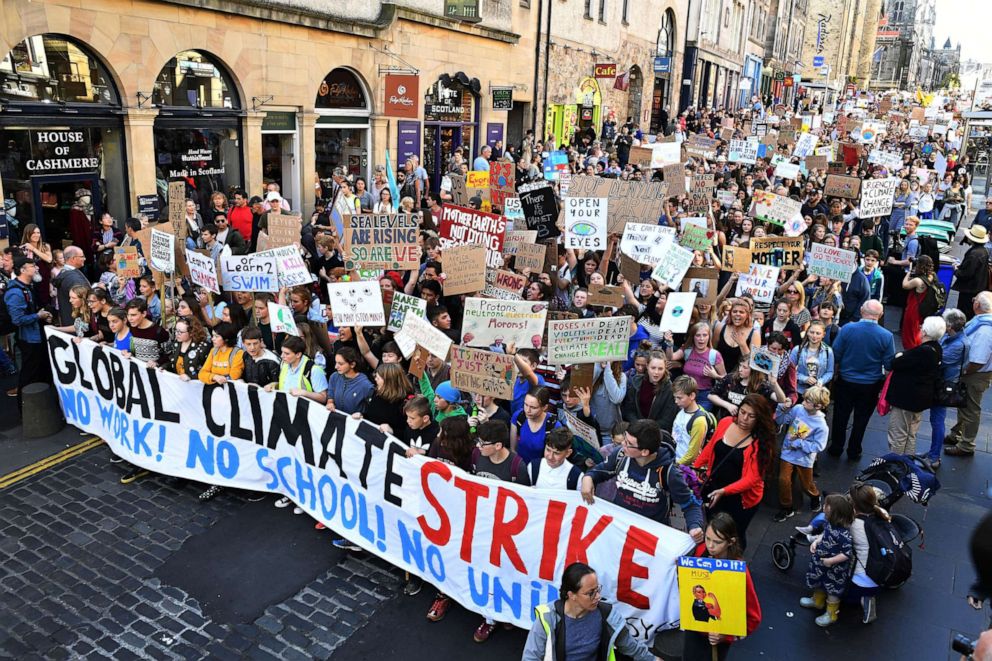 PHOTO: Campaigners protest during a climate change action day, Sept. 20, 2019, in Edinburgh, Scotland.