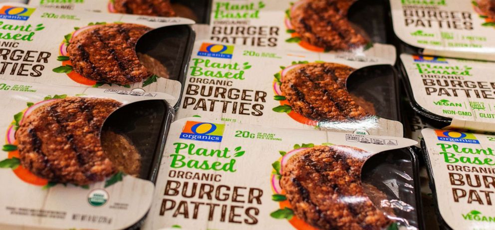 PHOTO: Safeway Organic Plant Based Burger Patties compete with Beyond Meat brand of plant-based meat alternatives market - Cupertino, Calif., 2019.