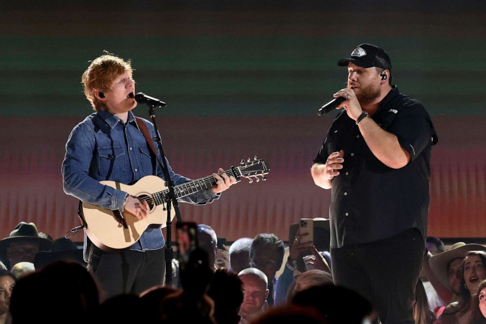 PHOTO: Ed Sheeran and Luke Combs perform onstage during the 58th Academy Of Country Music Awards at The Ford Center at The Star, on May 11, 2023, in Frisco, Texas.