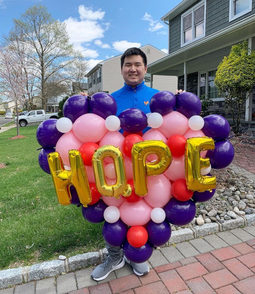 PHOTO: Eddie Lin, a 22-year-old New Jersey man with autism, creates amazing balloon art to thank essential workers in his community.