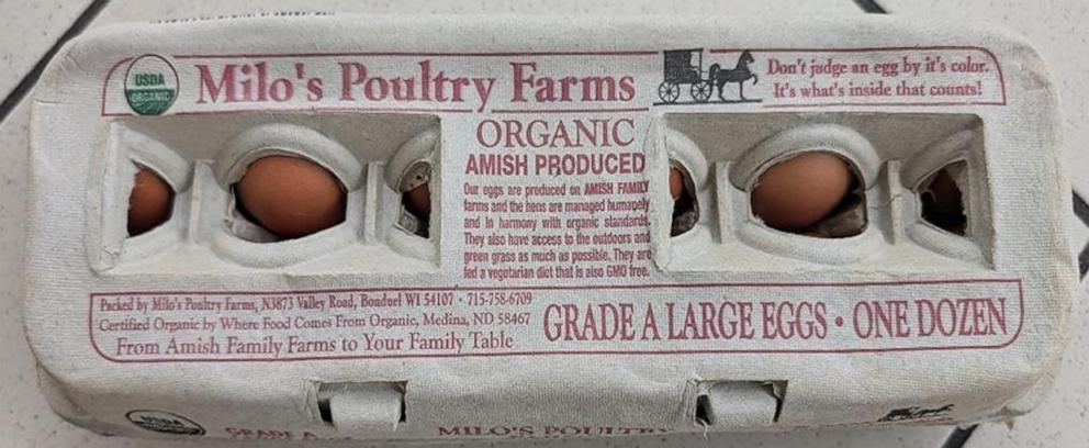 PHOTO: Milo’s Poultry Farms, LLC. recalled all of its chicken eggs sold in three states due to possible salmonella contamination.