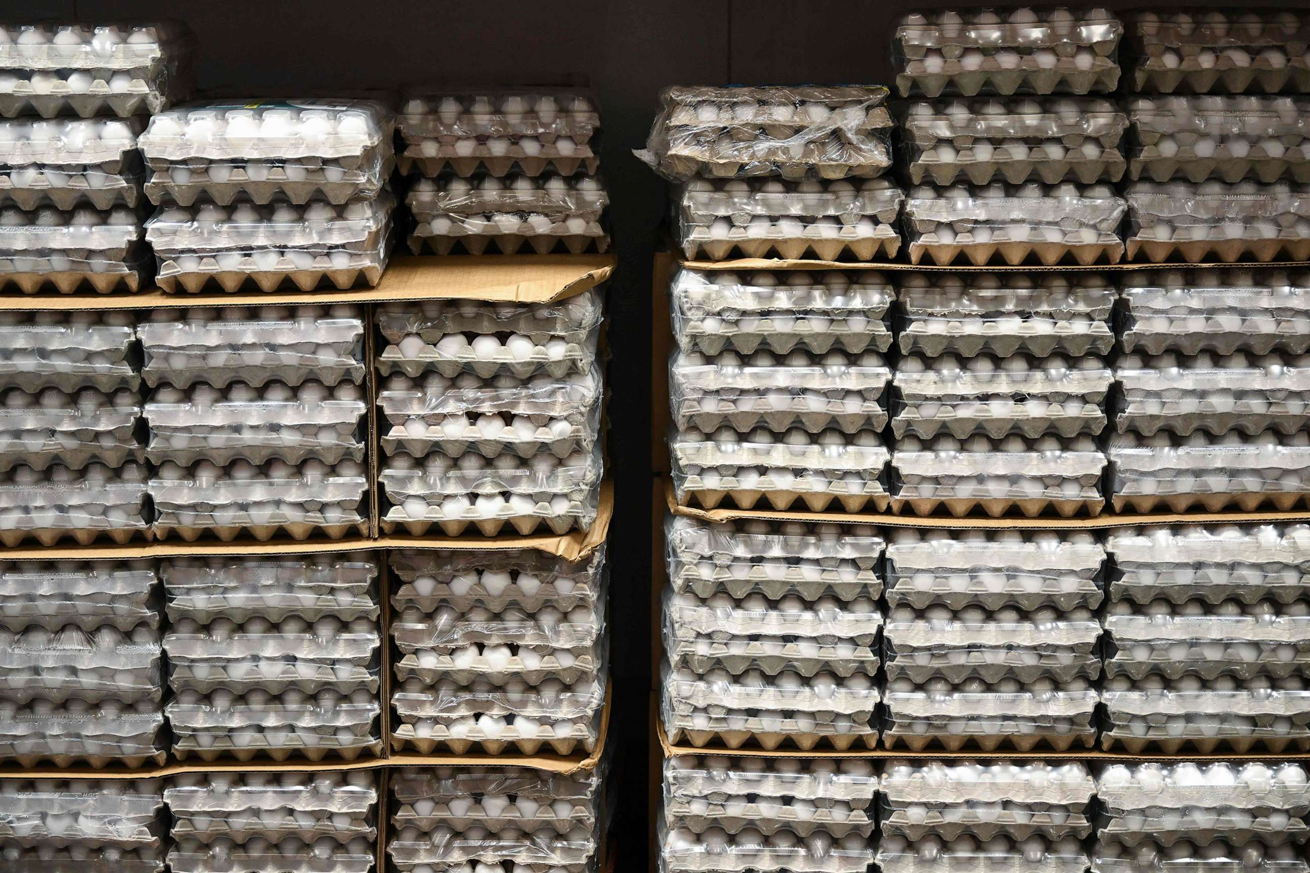 PHOTO: Eggs are displayed for sale inside a Costco store in Hawthorne, Calif., on Jan. 26, 2023.