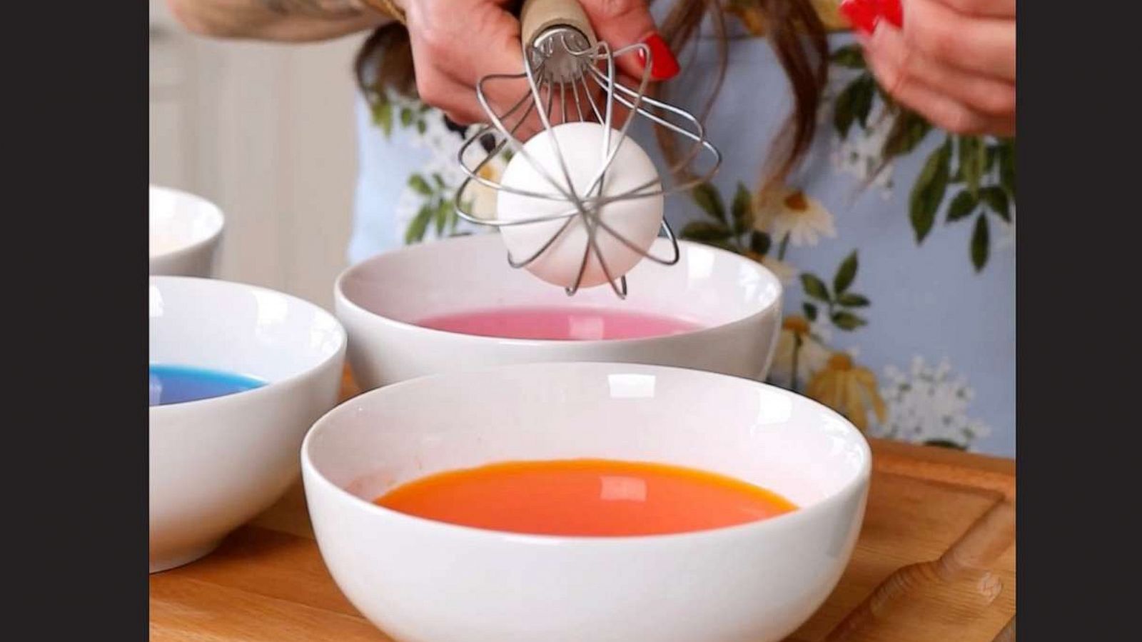 PHOTO: Nicole Keshishian Modic uses a whisk to dye Easter eggs.