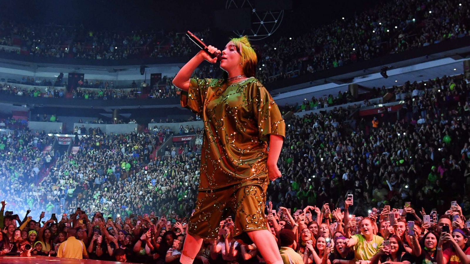 PHOTO: Billie Eilish performs live on stage at Billie Eilish "Where Do We Go?" World Tour Kick Off - Miami at American Airlines Arena on March 09, 2020 in Miami, Florida.