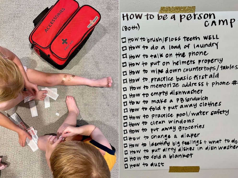 PHOTO: Rowe tailors her "how to be a person camp" lists to each of her kids. One shared activity both her daughter and son are learning is "how to practice basic first aid."