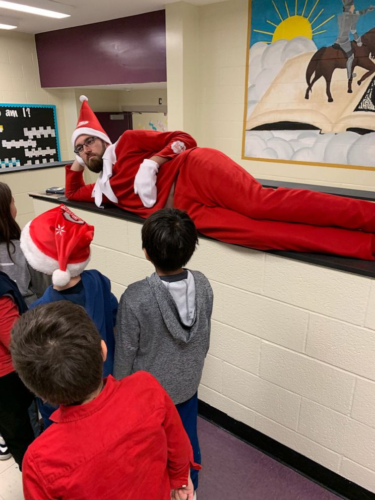 PHOTO: Terry Vaughn, the principal at Kensington Elementary school in North Carolina, dressed up as a real-life "Elf on a Shelf" ahead of the school's winter break.