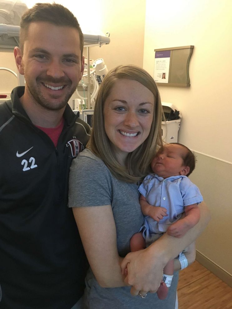 PHOTO: When Kimberly Demchak and her husband Mark Demchak welcomed their son Eli, the boy became the eighth child to wear the famous blue collar shirt and shorts.
