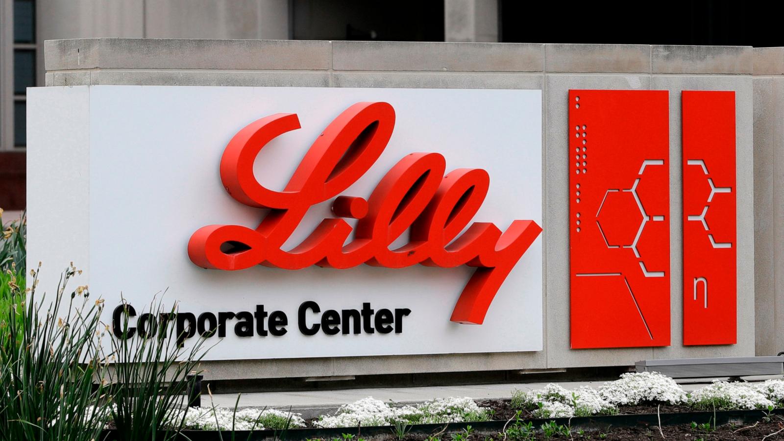 PHOTO: A sign for Eli Lilly & Co. stands outside their corporate headquarters in Indianapolis.