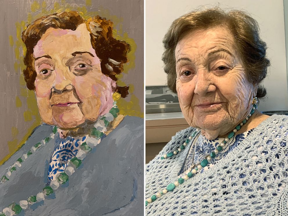 PHOTO: A portrait of Ella Mandell, painted by Sophia Soll as part of her "Becoming a Witness" exhibition on display at the Museum of Tolerance in Los Angeles.