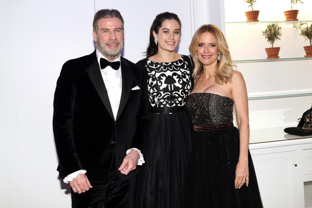 PHOTO: John Travolta and his wife Kelly Preston and daughter Ella Bleu Travolta (C) at the Inaugural Variety Cinema Icon Award during the 71st annual Cannes Film Festival, May 15, 2018 in Cap d'Antibes, France. 