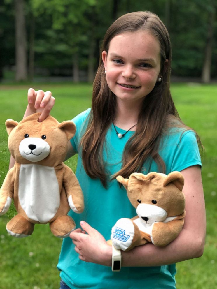 PHOTO: 12-year-old Ella Casano holds Medi Teddy invention. 