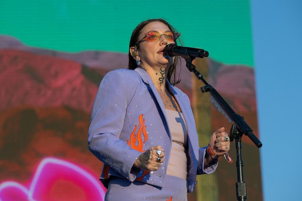 PHOTO: In this April 26, 2024, file photo, singer Elle King performs onstage during Day 1 of Stagecoach Festival at Empire Polo Club, in Indio, Calif.