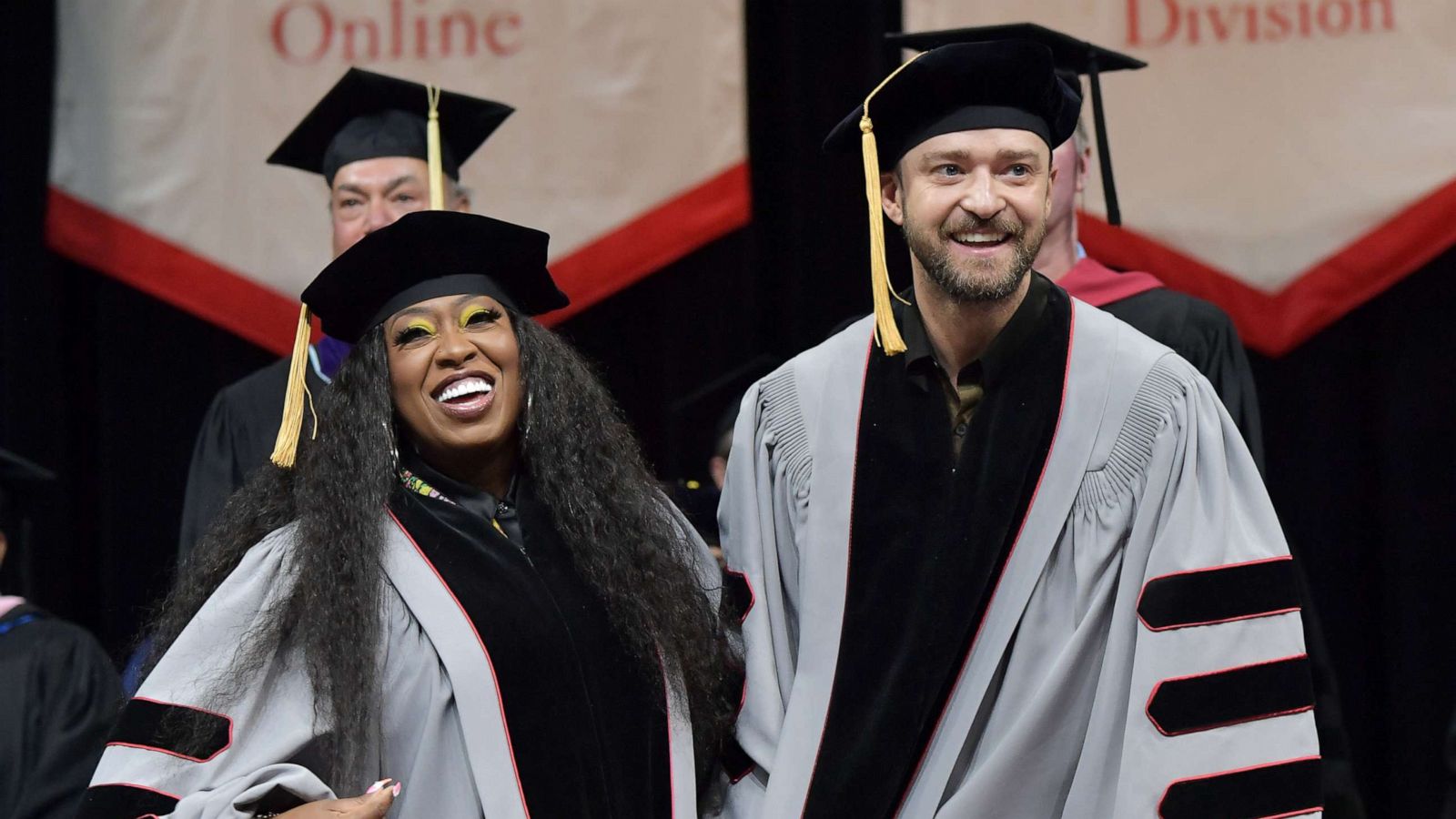 PHOTO: Missy Elliott and Justin Timberlake attend the Berklee College of Music 2019 Commencement ceremony, May 11, 2019 in Boston. More than 1,100 students graduated, while Missy Elliott, Justin Timberlake and Alex Lacamoire received honorary degrees.