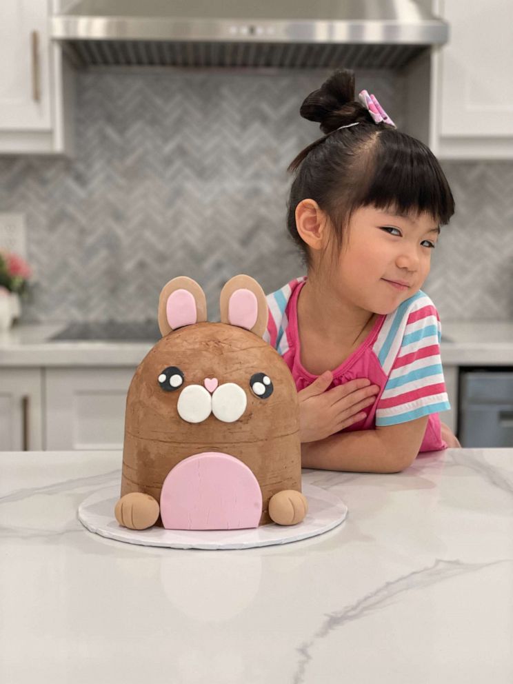 PHOTO: Ellis Tang with her bunny rabbit cake.