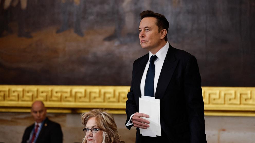 PHOTO: Telsa, SpaceX and X CEO Elon Musk looks on ahead of the inauguration ceremony where Donald Trump will sworn in as the 47th President in the US Capitol Rotunda in Washington, DC, on January 20, 2025.