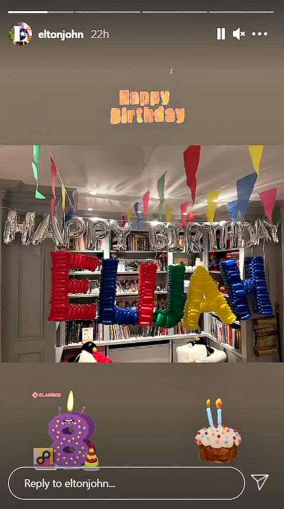 PHOTO: Elton John shared a photo on his Instagram account from his son Elijah's birthday celebration on Monday, Jan. 11, 2021.