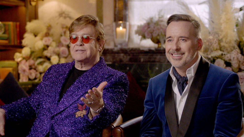 PHOTO: In this screen grab, Sir Elton John and David Furnish speak during the 29th Annual Elton John AIDS Foundation Academy Awards Viewing Party on April 25, 2021.