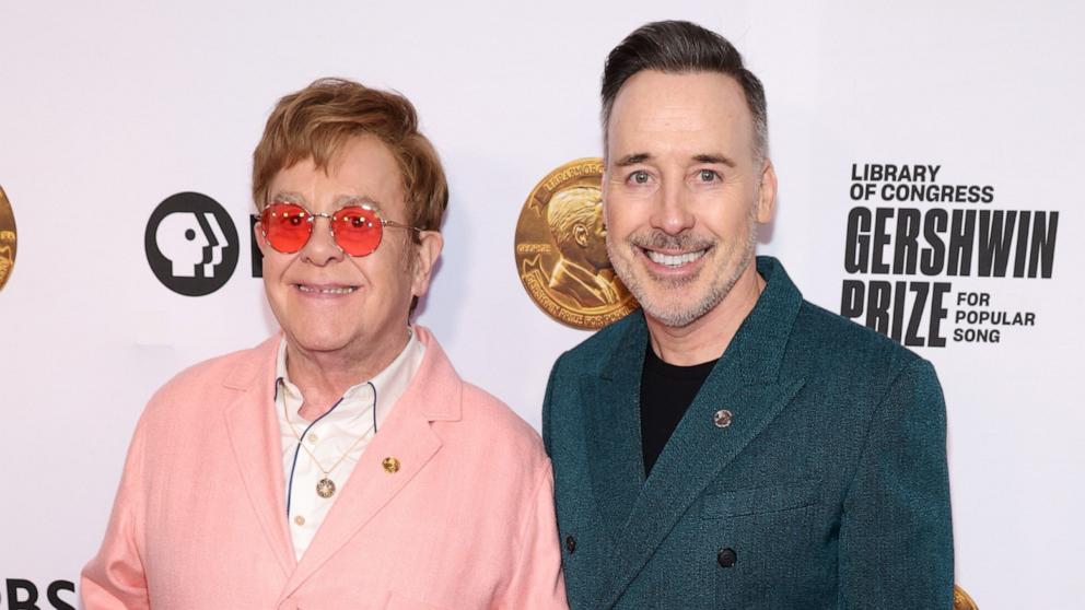 PHOTO: Elton John and David Furnish attend the Library Of Congress 2024 Gershwin Prize For Popular Song at DAR Constitution Hall, March 20, 2024, in Washington.