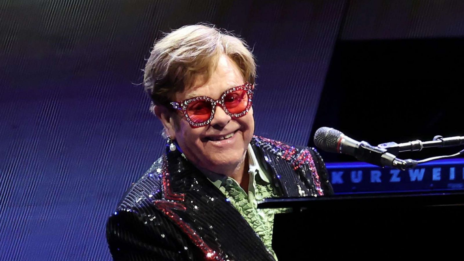 PHOTO: In this April 2, 2023, file photo, Sir Elton John performs live on stage during his "Farewell Yellow Brick Road" Tour in London.