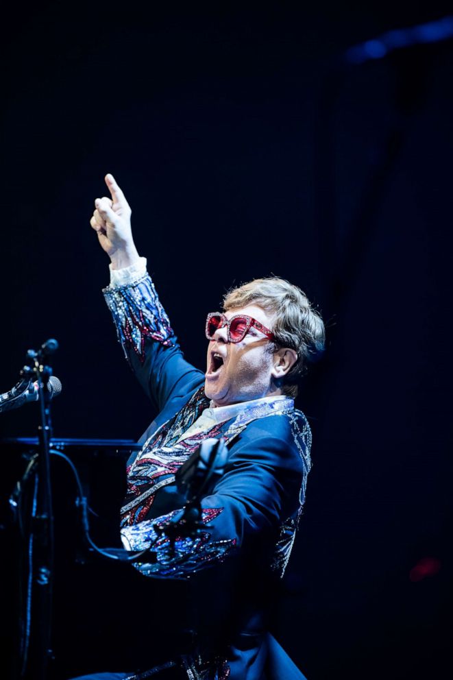 PHOTO: Elton John performs at the final leg of his 'Farewell Yellow Brick Road' tour in Stockholm, Saturday, July 8, 2023.